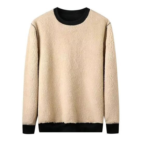 Men Fleece Lined Sweatshirt Long Sleeve Round Neck Thickened Pullover Warm Fall Winter Casual Sweatshirt for Street Work Daily Errands