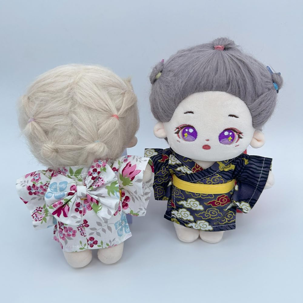 niannyyhouse Plush Clothes Girdle Kimono and Yukata Set Cotton Doll Doll Accessories 10cm/20cm Dress-Up (Black-10cm)