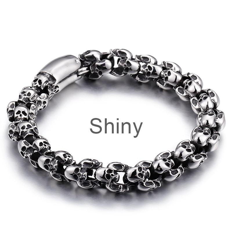 Punk Skull Bracelets Men Stainless Steel Shiny Matte Skull Charm Link Chain Brecelets Male Gothic Jewelry 2020