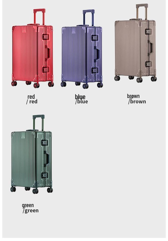 Aluminum-Magnesium Alloy Trolley Case with Universal Wheels, 24" Carry-On for Student Travel & Men's Business, with Combination Lock.