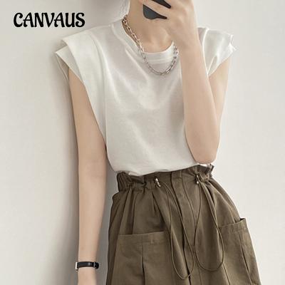 Sleeveless Round Neck T-shirt Women's Summer Solid Colour Loose Thin Tops