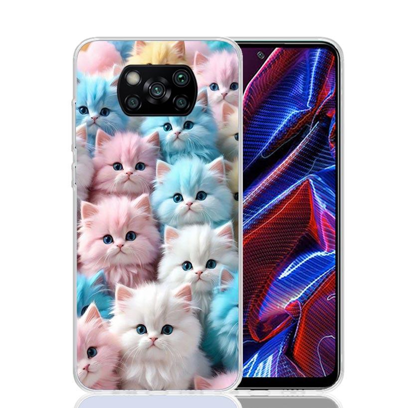 Cartoon Cute Cats Background Case Phone Cover for Xiaomi Poco X3 Nfc X5 X6 X7 X4 Gt F6 F5 Pro F4 F3 M5S M5 M4 M3 5G Trend Fundas