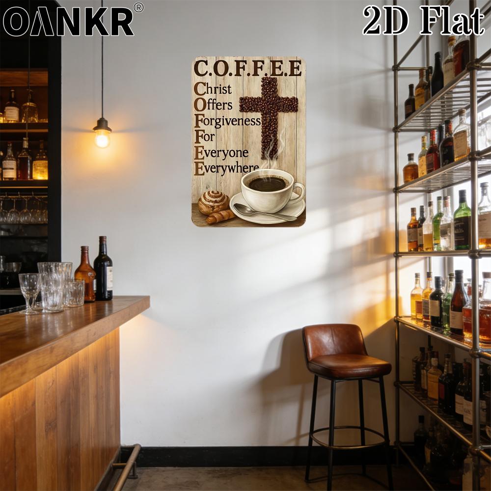 Funny Coffee Bar Decor Metal Tin Sign Coffee Christ Offers Forgiveness For Everyone Chic Metal Signs for Bar Art Wall Decor 20x30cm(7.8x11.8inch)
