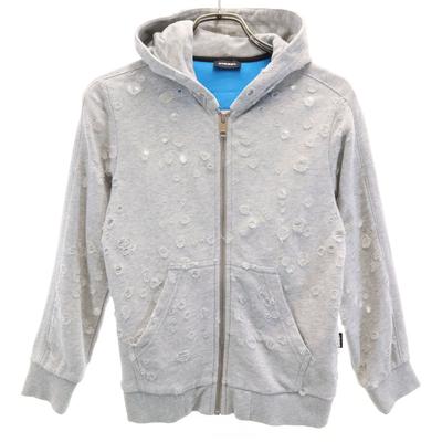 Long Sleeve Distressed Sweatshirt Zip Hoodie 8 Gray Women Used