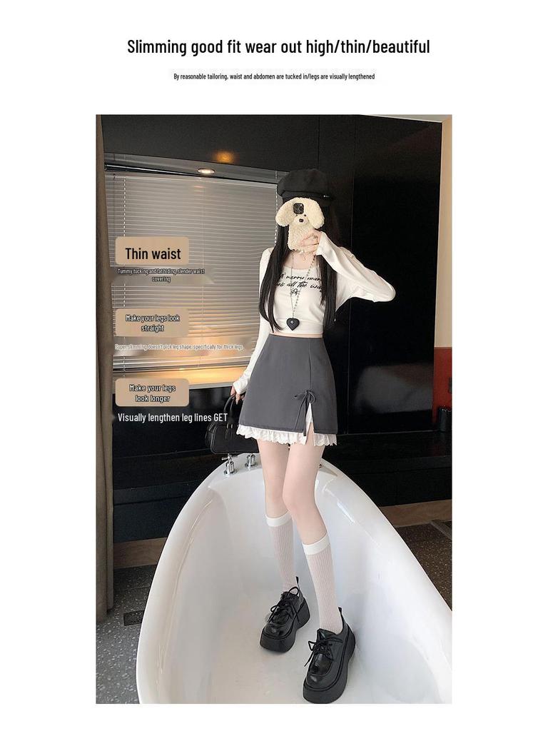 Sweet & Spicy High-Waisted Lace Bodycon Skirt - Grey, Korean Style, Anti-exposure Short A-line Design