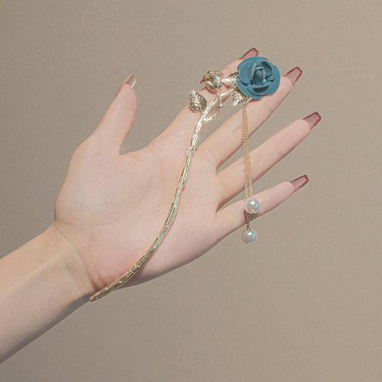 Perlen Quaste Bogen Design Rutschfest Haarnadel Damen Niedlich Rose Blume Dekor Haar Gabel Kostüm Zubehör