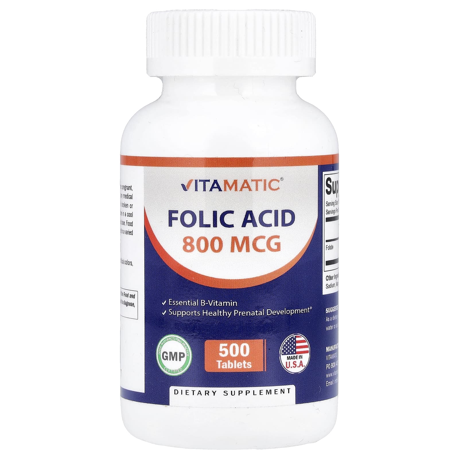 

Vitamatic, Folic Acid, 800 mcg, 500 Tablets