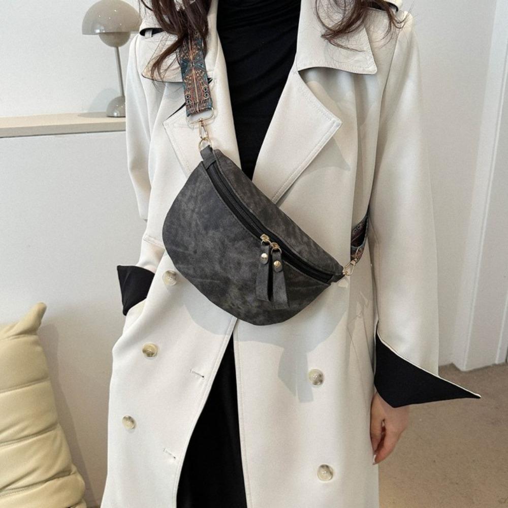 Dumpling Shape PU Leather Waist Bag Zipper Women Crossbody Bag Simple Chest Bag Travel