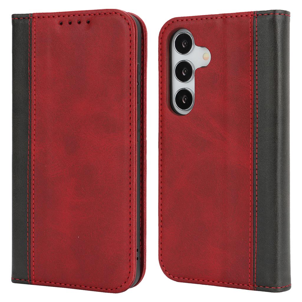 For Samsung Galaxy S25 Case Calf Texture 3 Card Slots Color Splicing Leather Phone Cover