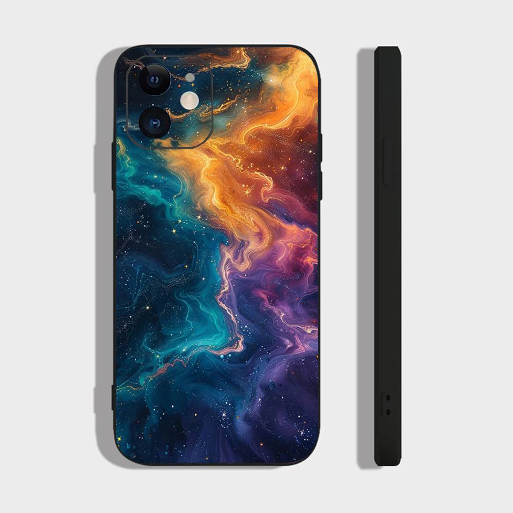 Colorful Starry Sky Galaxy Phone Case For IPhone 17 Air 16 15 14 13 Pro Max 11 12 Black Silicone Cover