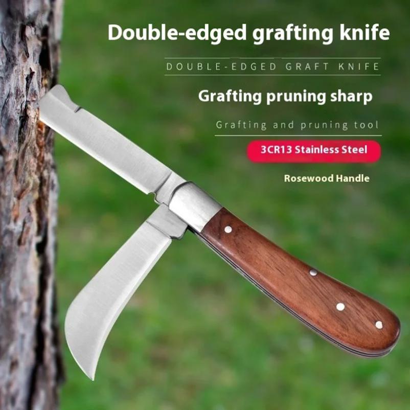 Folding Grafting Knife Grafting Tools Grafting Pruning Knife Professional Garden Fruit Tree Grafting Cutter Wooden Handle Knife