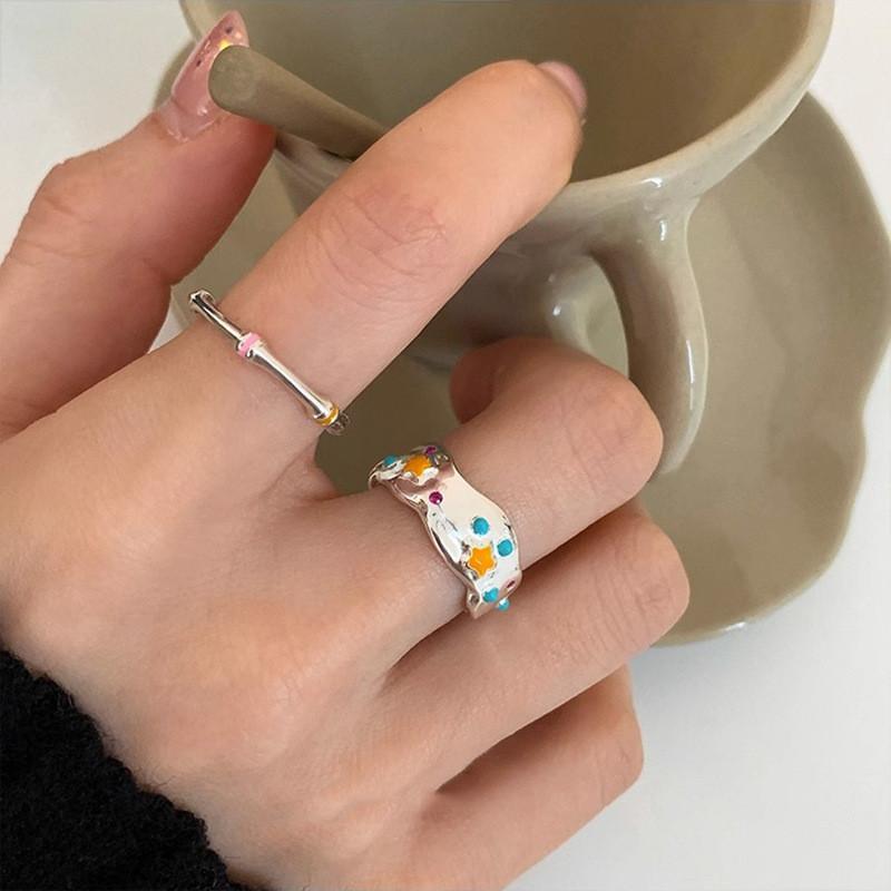 Inspired Korean Trendy Adjustable Copper Ring Irregular Drip Glaze Women For