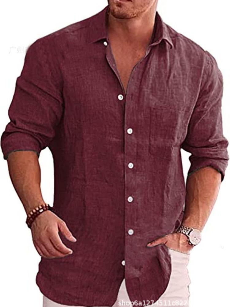 

Men s Slim Fit Long Sleeve Casual Shirt, Button Down Collar, Solid Color, Stretch Comfort, Business & Office Wear 5XL бордовий