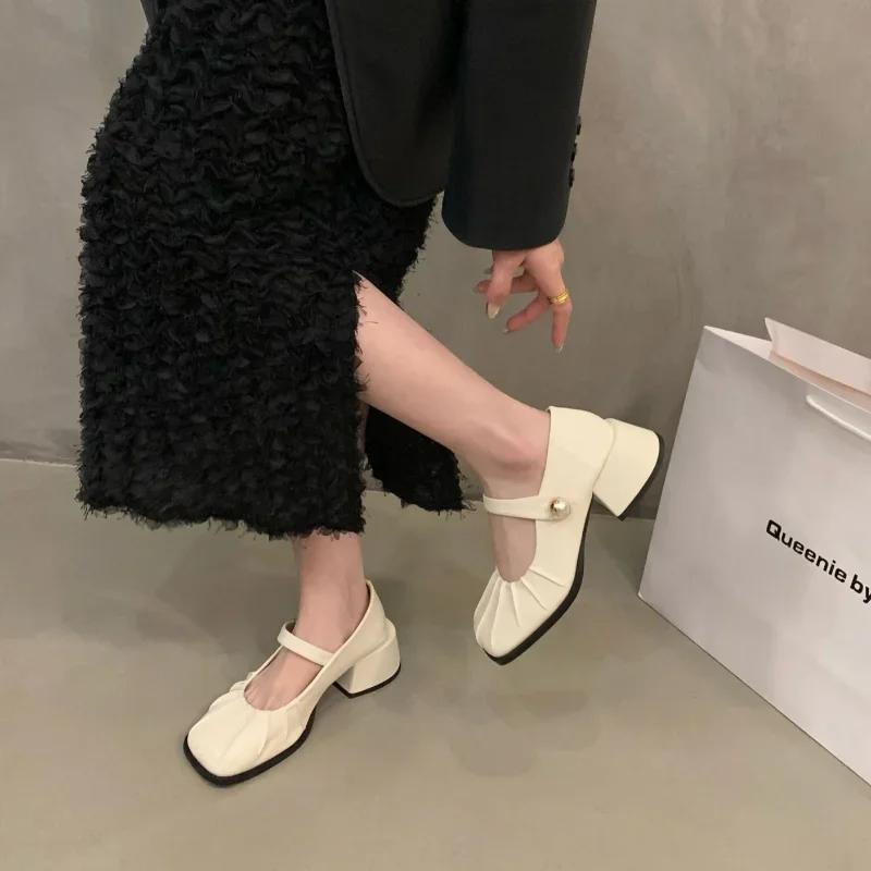 Women Casual Mary Jane Fashion Shallow Design Soft Leather Mary Janes Shoes Autumn Dress Square Head Women Lolita Platform Shoes