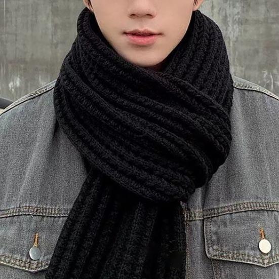 Couple Winter Scarf Warm Thick Knitted Long Scarf Solid Color Soft Large Wrap Outdoor Indoor Cold Weather Neck Warmer