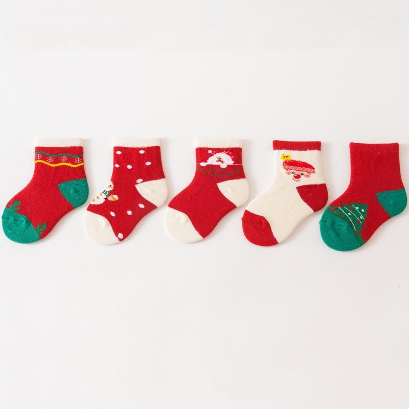 5Pairs/Set Children Christmas Socks Thicken Cotton Newborn Warm Sock Autumn Winter Baby Mid Tube Sock 0-6year Boys Girls Footwear