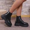 Fashion Women's Chunky Platform Ankle Boots Thick Bottom Non Slip Combat Boots Woman Fashion Lace Up Black PU Leather Botas Mujer 2025
