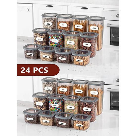 Čtvercový zásobní zásobník Sada 24 ks 8x550 ml 8x1200ml 8x1750 ml Úložný zásobník