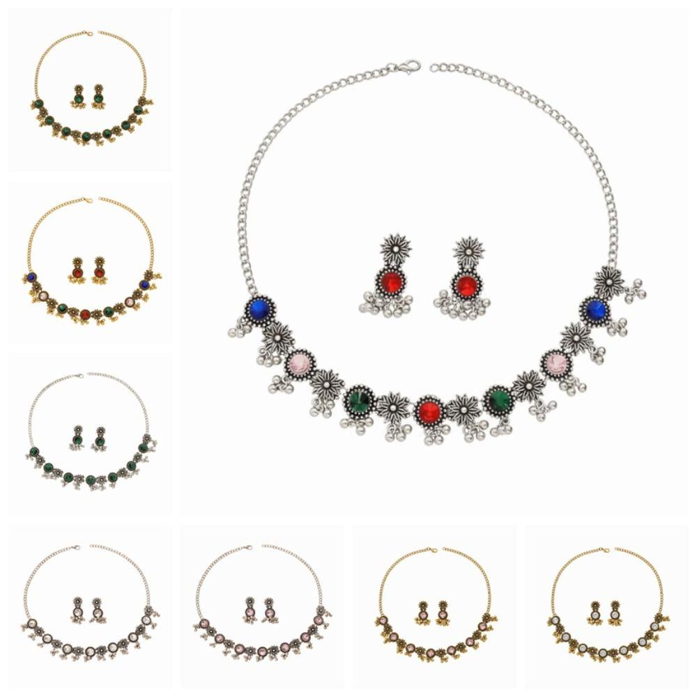 Rhinestone Necklace Earrings Set Pendant Women Jewelry Set Elegant Tassel Jewelry Set  Wedding