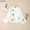 ZANZEA Women Stand Collar Loose Casual Long Sleeve Print Blouse