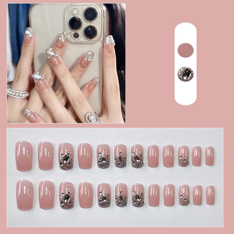 

Розовые Прозрачные Алмазные Наклейки для Ногтей: Носимые и съемные типсы для маникюра средней длины