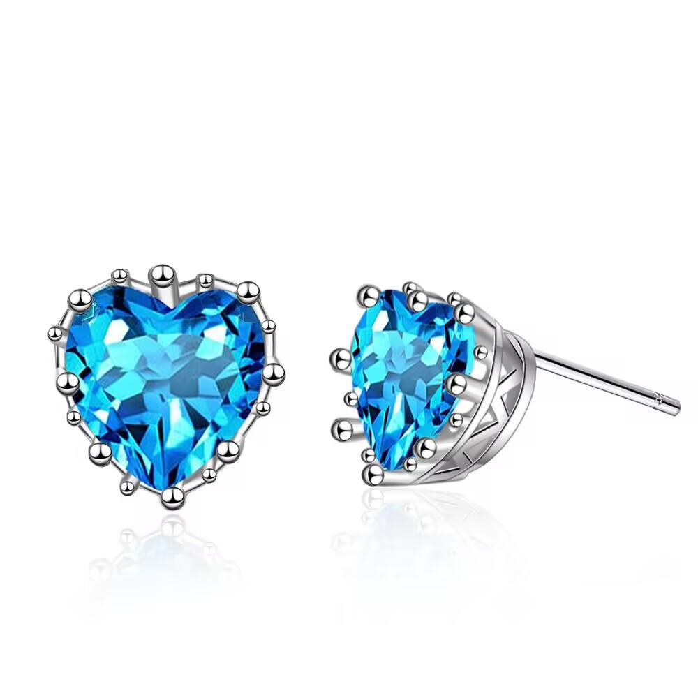 Trendy Blue Zircon Heart Stud Earrings for Women