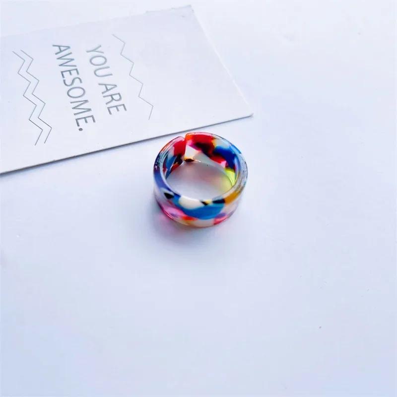 Colorful Open Marbling Ring Aesthetic Acetate Colorful Acrylic Thick Round Rings for Women Girls Jewelry Accessories Gifts
