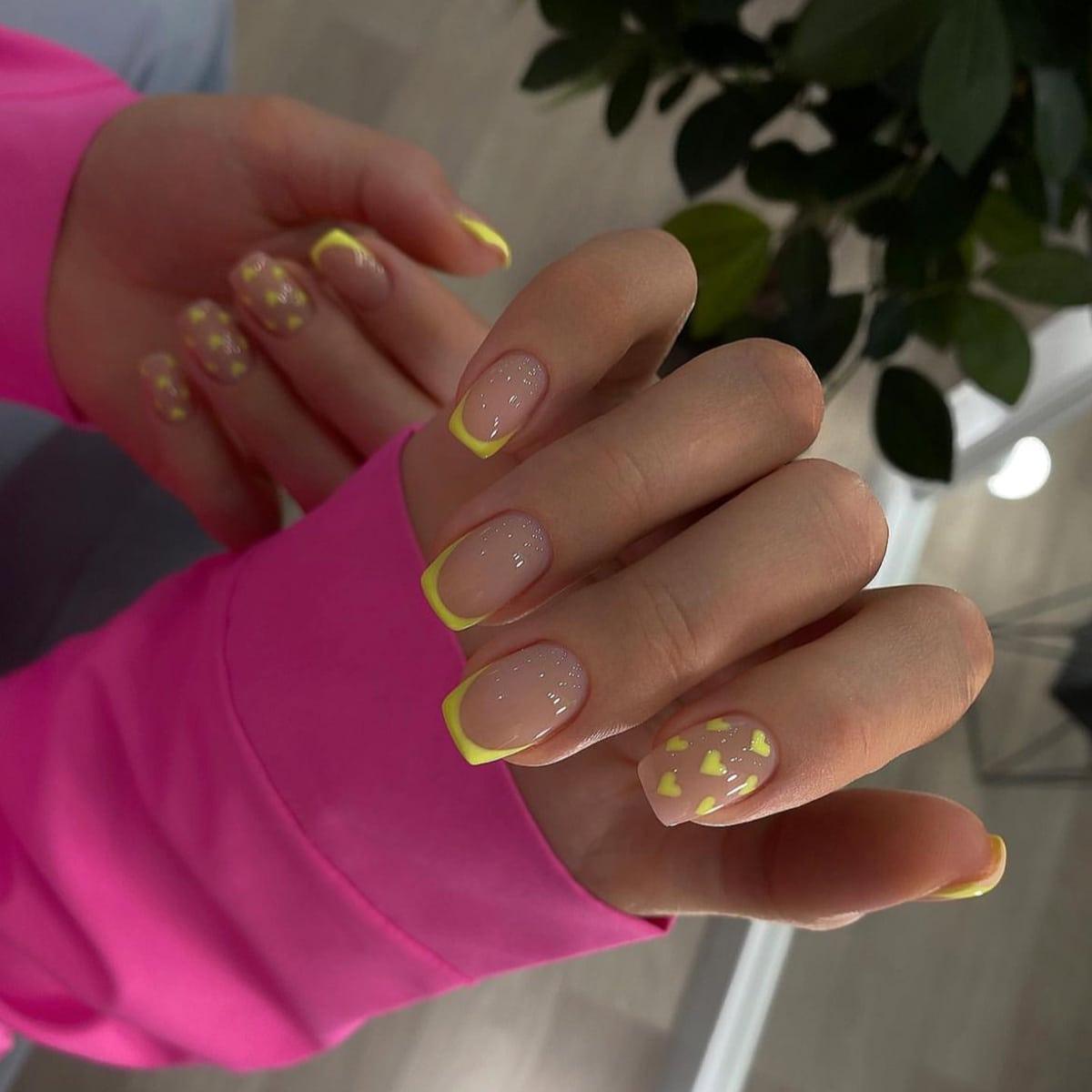 

Yellow French Heart Print Wearable Nail Art Tips and Patches