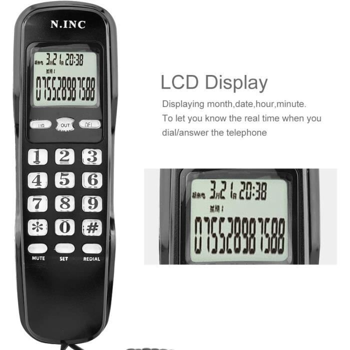 Téléphone Filaire - ASHATA - Modèle avec Affichage ID de l'Appelant - Fonction de Rappel - LCD - Noir