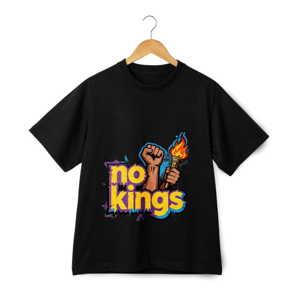 

No Kings Fist Torch Graffiti Print Casual Tee Unisex Trendy Short-sleeve T-shirt XL