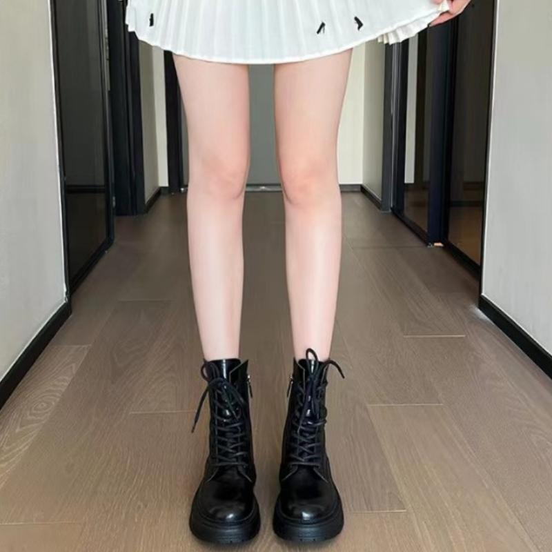 Fashion Brown Leather Ankle Boots for Women 2024 Autumn Winter Short Plush Motorcycle Boots Woman Vintage Lace Up  Zipper Shoes
