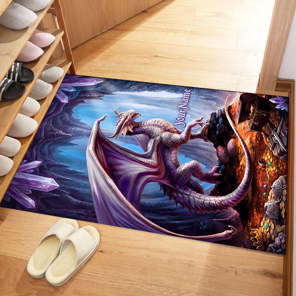 Gothic Illustrations Customizable Name Floor Rug Office Rug Design for Bedrooms Dining Room Kitchen Living Rooms Antislip Carpet Office Home Decor