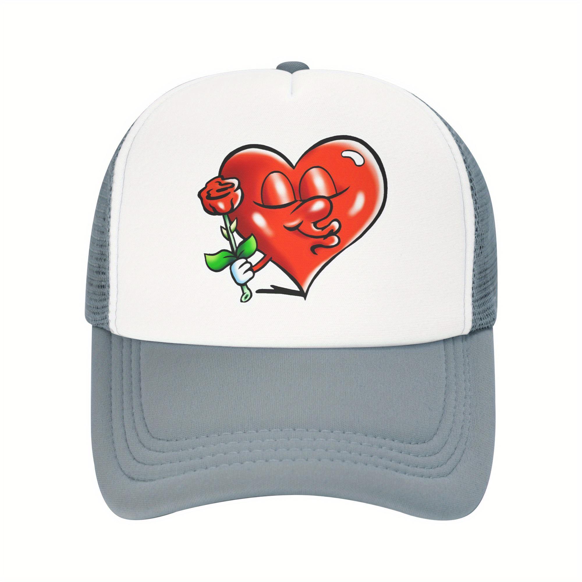 

Cute Heart Rose Cartoon Trucker Hat Breathable Mesh Baseball Cap Casual Adjustable Headwear One Size