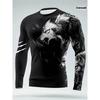 Men's Long Sleeved T-Shirt with Animal Wolf Tattoo Pattern - Printed Design Not Textured/Embroidered/Sequins Not JEAN Casual