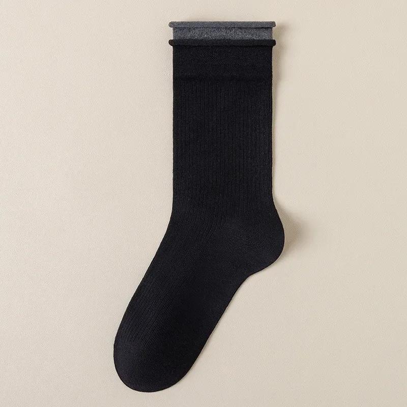 

Stacking Socks Autumn and Winter Solid Color Women Socks Double Row Curling Medium Tube Socks One Size чёрный