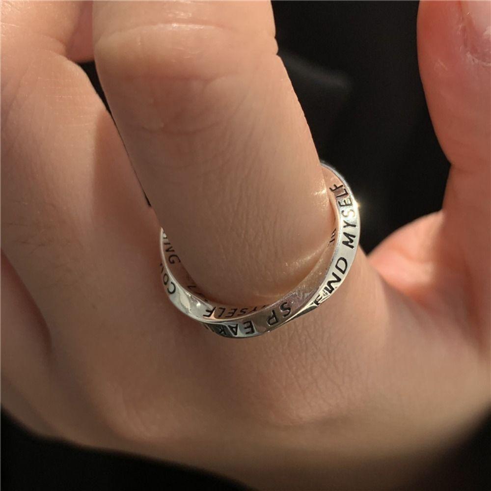 Niche Design Open Mouth Ring Simple English Graffiti Ring Fashion Mobius Ring  Men/Women