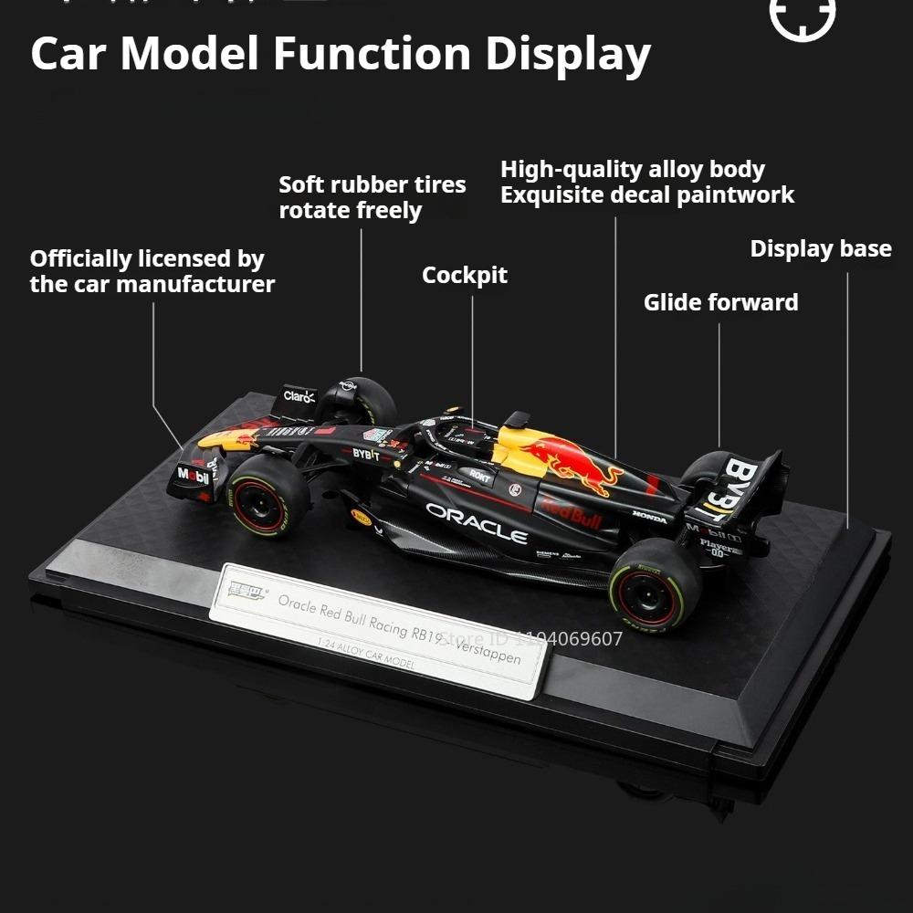 1:24 Modèle Oracle Red Bull Racing RB19 Voiture Jouet Verstappen Glisse Avant Métal Moulé Sous Pression Supercars Jouets Cadeau d'Anniversaire pour Garçons