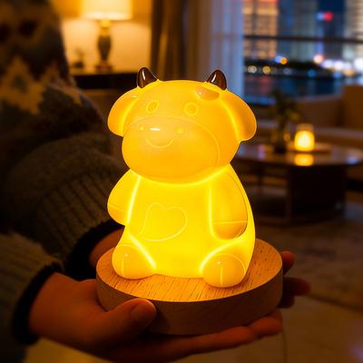 Internet Celebrity Ceramic Atmosphere Night Light Cute Little Cow Led Light Household Bedroom Bedside Children's Room Lamp