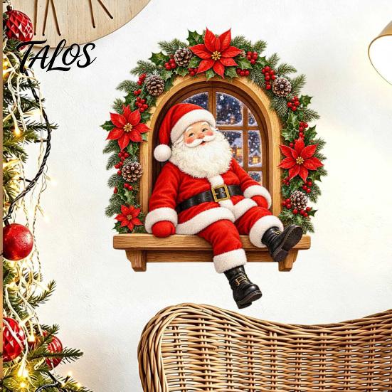 Seasonal Balcony Glass Decor Santa Claus Wall Sticker, Waterproof Removable PVC Decal, Easy Install Window Murals Decorative Art for Doors And