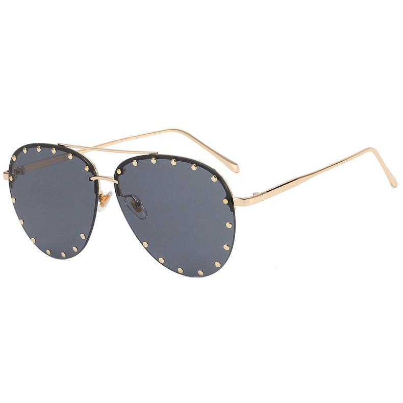 2023 Fashion Rivet Rimless Women Sun Glasses UV400 Custom Logo Classic Metal Double Bridge Men Shade Sunglasses
