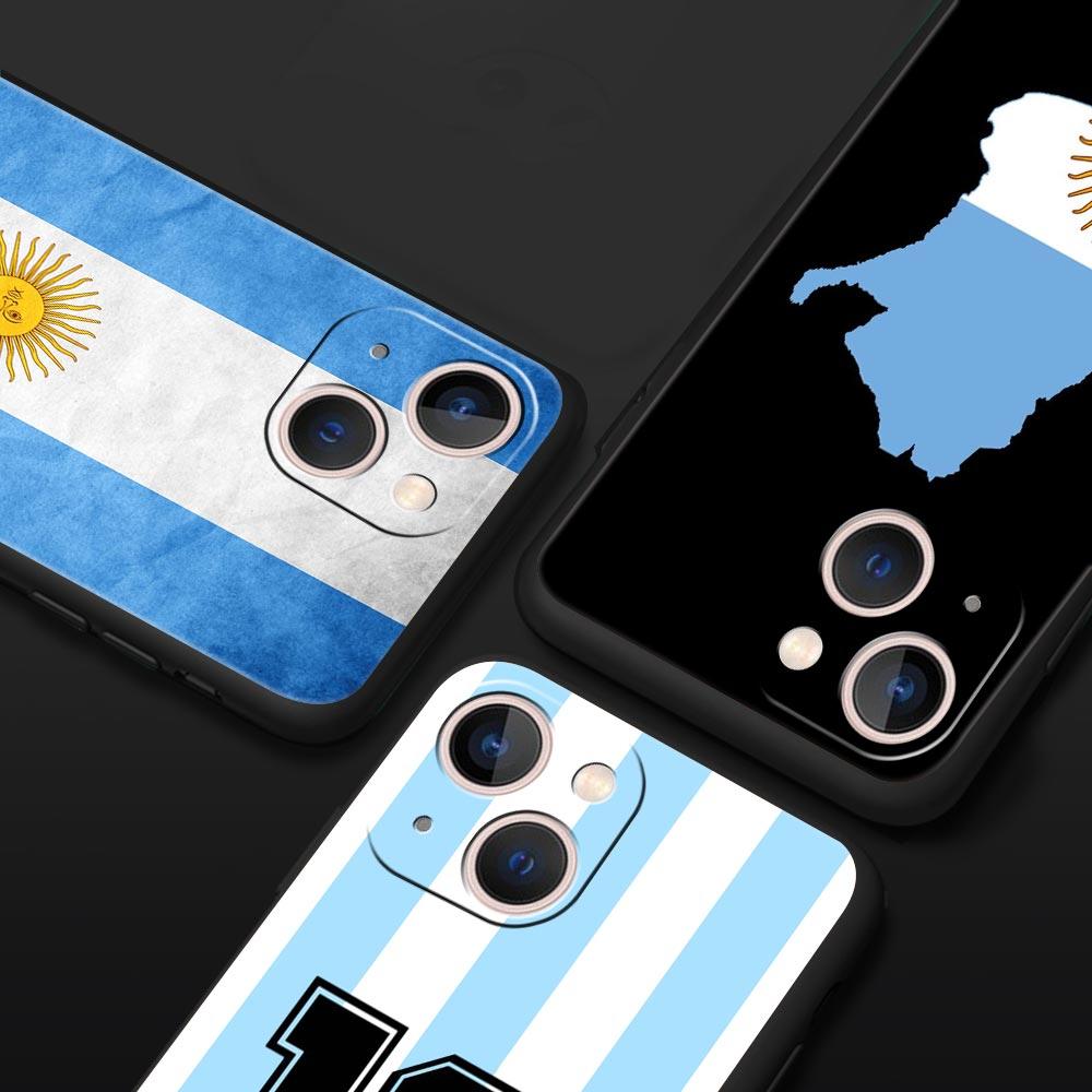 Coque de téléphone de luxe pour iPhone 11 12 13 15 16 14 Pro Max X XR XS 7 8 Plus 2020 Noir Housse souple Funda Drapeau Argentine Football 10