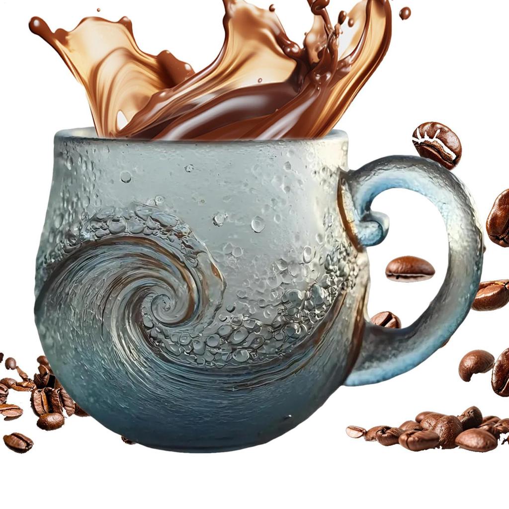 Sea Glass Wave Mug 300ml Elegant Ocean Wave Design Glass Cup With Handle For Home Coffee, Office & Beach House