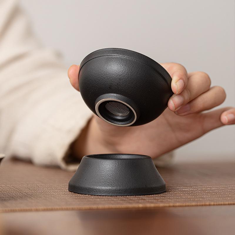 Tea Leak Holder, Tea Filter, Tea Filter, Tea Brewer, Separation, Tea Drinking Partition, Ceramic Tea Set, Tea Cup, Black Pottery, Antique Black.