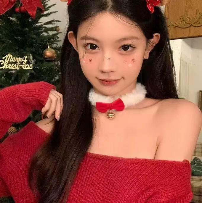 Festliche rote Schleife & Glocke Weihnachts-Choker-Halskette