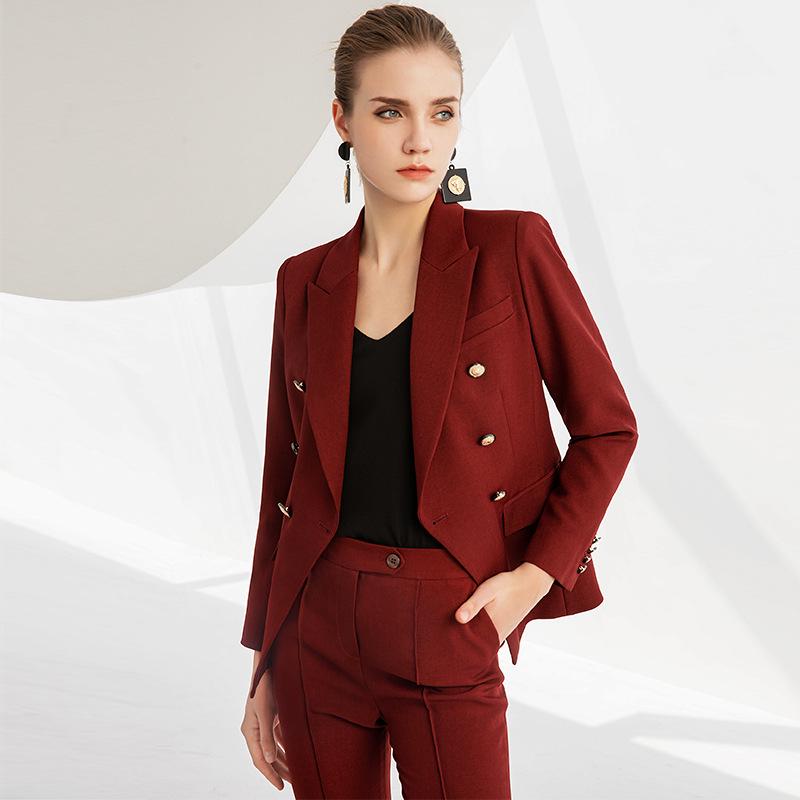 Hochwertiger, weinroter, zweireihiger Anzug für Frühling/Herbst – Professionelle Mode