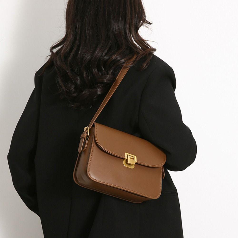 Portable Vintage Buckle Shoulder Bag Solid Color PU Leather Small Square Bag Cuasal Leisure Women's Armpit Bag Daily