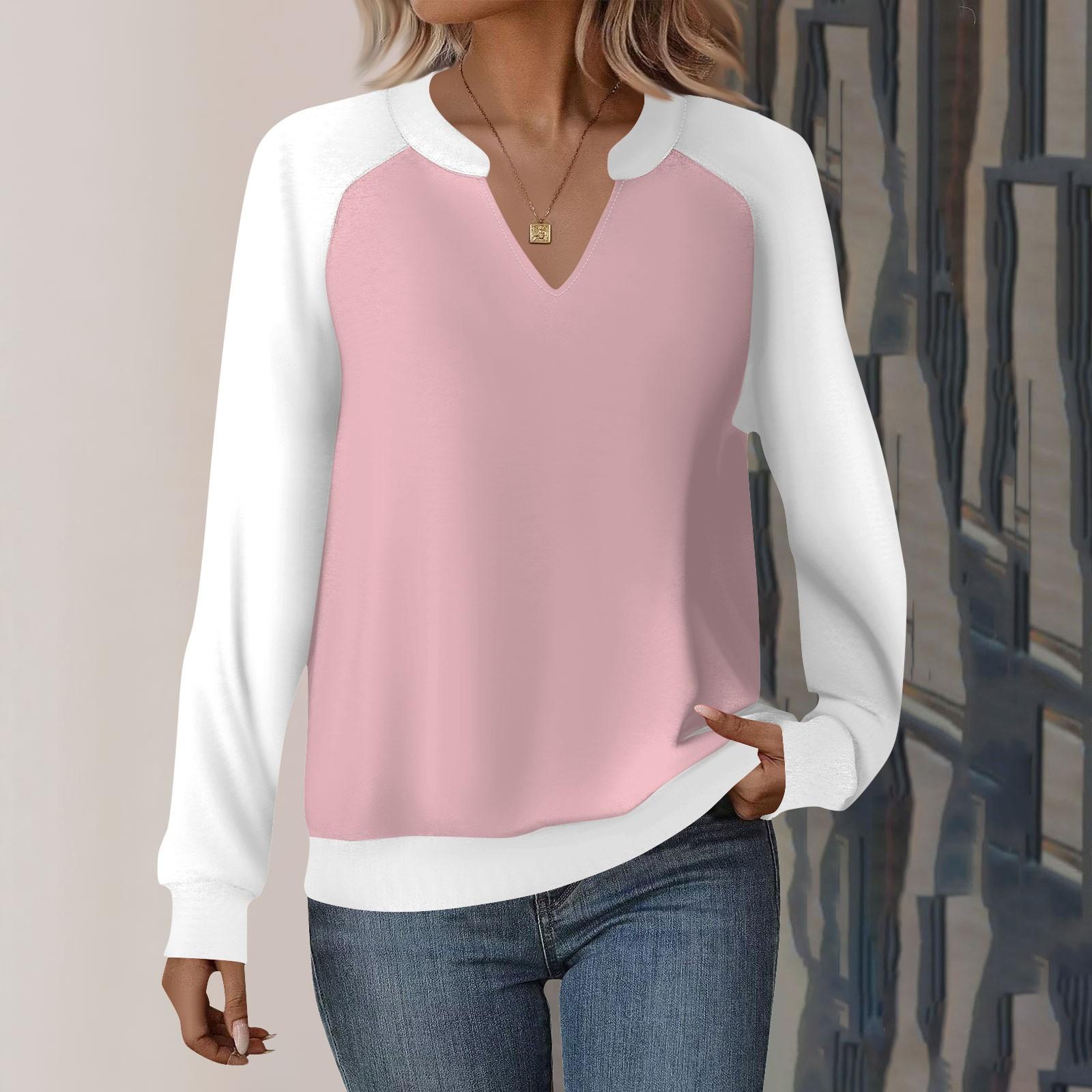 

Женская повседневная толстовка с длинным рукавом и V-образным вырезом, однотонный свободный пуловер с принтом L розовый