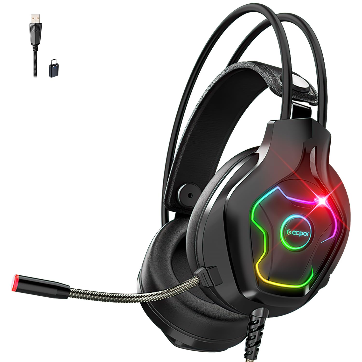 

Игровая проводная USB-гарнитура с шумоподавлением, игровой переходник 50 мм, совместимая с гарнитурой, микрофоном, функцией отключения, наушниками, звуком 7.1ch,