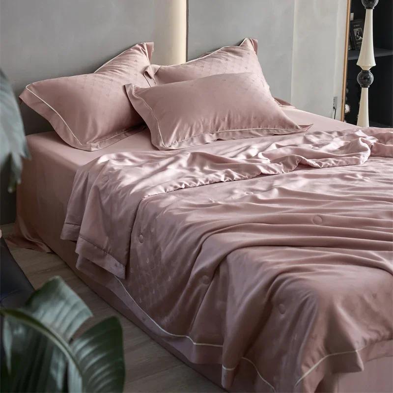 Ultra-luxury Jacquard Mulberry Silk Fill Cooling Blanket Set or 1 Pcs Natural Plant Fabric Summer Quilt Queen 100% Lyocell Duvet