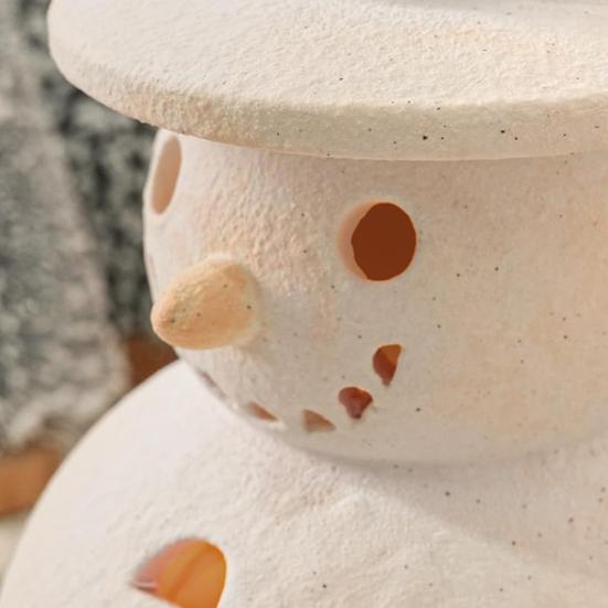 Handmade Terracotta Snowman Figurines White Clay Winter Decor Holiday Rustic Ornament Indoor Outdoor Christmas Decoration